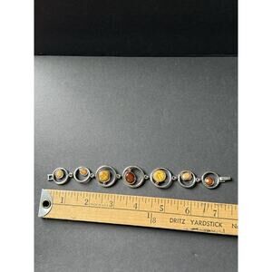 Lia Sophia Alex Bracelet Silver Tone Faceted Acrylic Shades Of Amber Signed